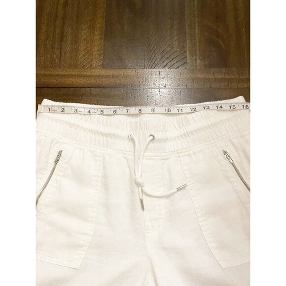 Athleta Cabo White Linen Cropped Jogger Pants Size 12 Pull On Drawstring Waist - Picture 6 of 8